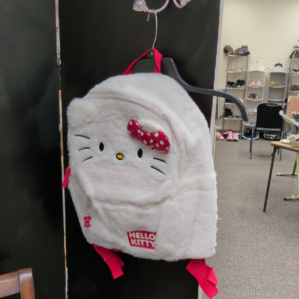 Hello Kitty Furry White and Red Backpack